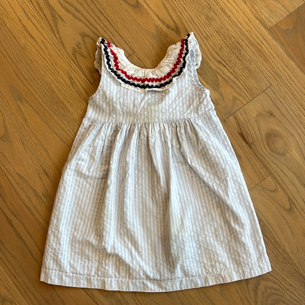 EUC Bella Bliss blue and white sundress with ricrac collar and bow, size 4